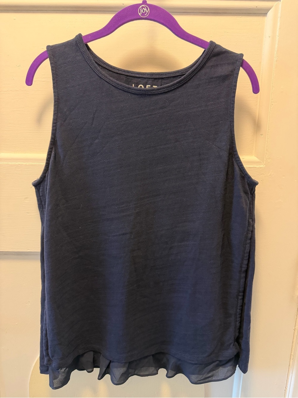 LOFT Navy Sleeveless Tank with Ruffle Hem